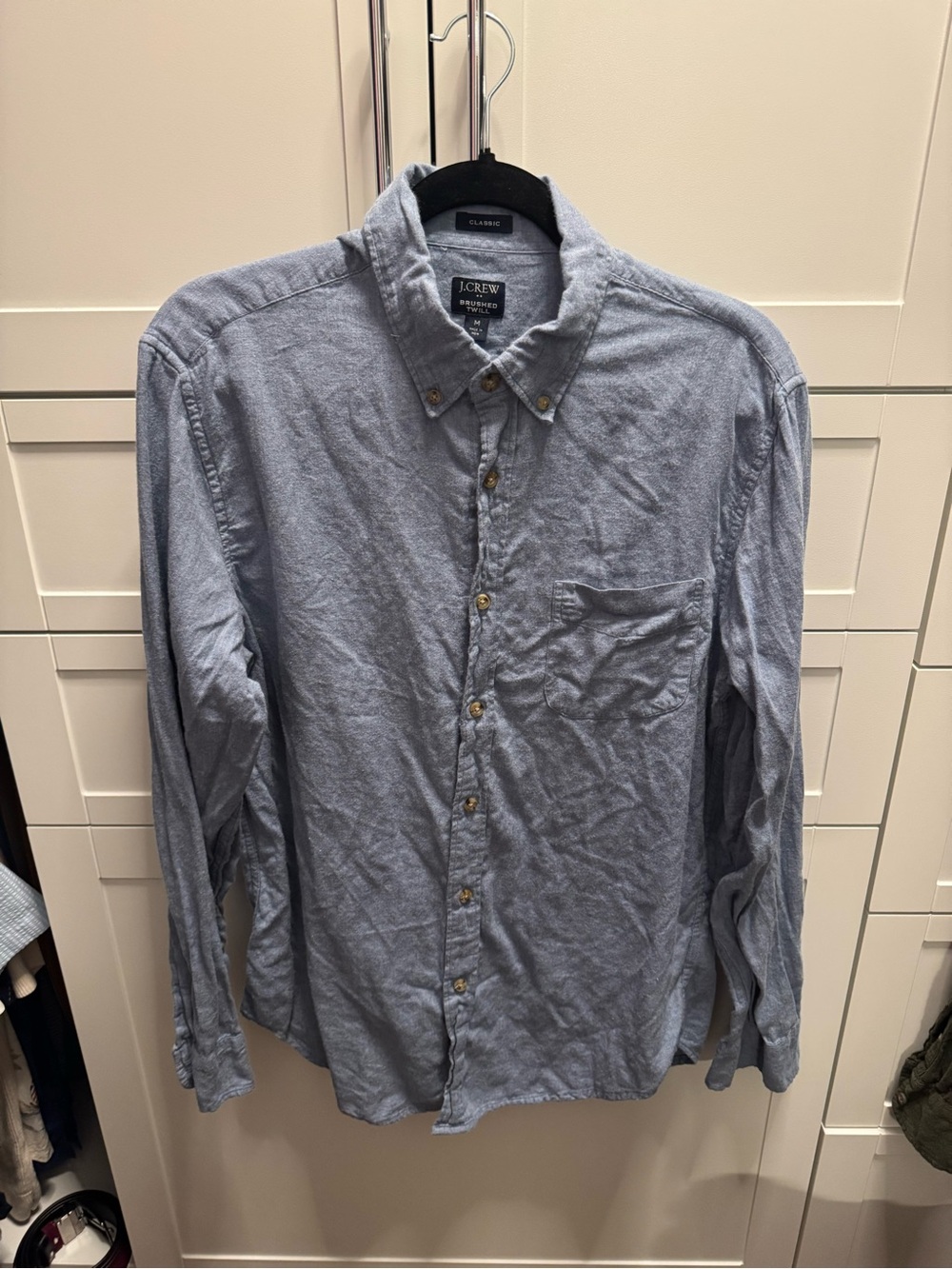 J. Crew Light Blue Brushed Twill Button Down Shirt Mens Classic Fit Long Sleeve